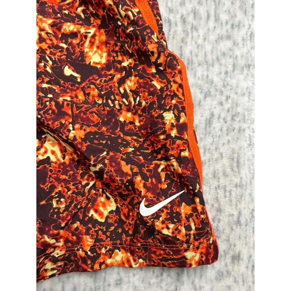 Nike Dri-FIT Kids Orange Lava Print Athletic‎ Shorts Swoosh Logo Performance NEW